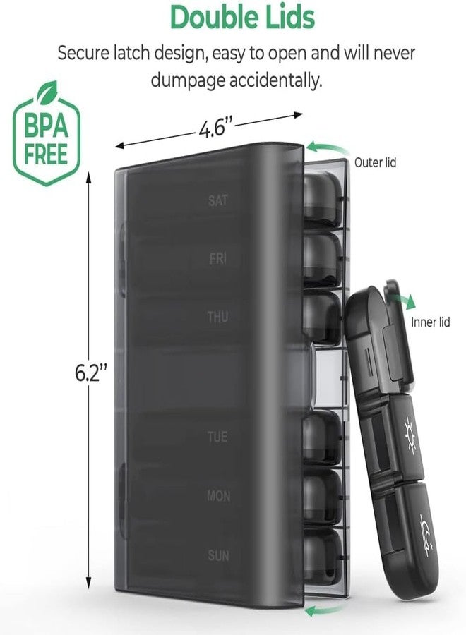 TASMAX Medicine Box for Home Organizers Tablet Box for for Travel Pill for Medicine 7 days medicine storage for home daily use large compartments moisture-proof Pill Case (BLACK PACK1) - Image 2
